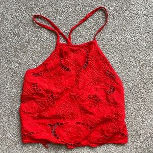 F21 red cutout crisscross crop top